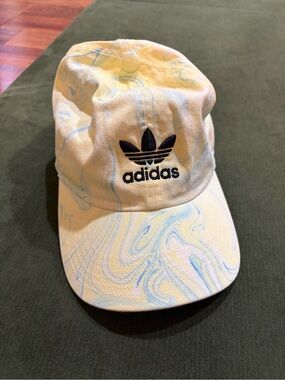 adidas Originals Trefoil Marble Print Adjustable Dad Hat Cap White Blue